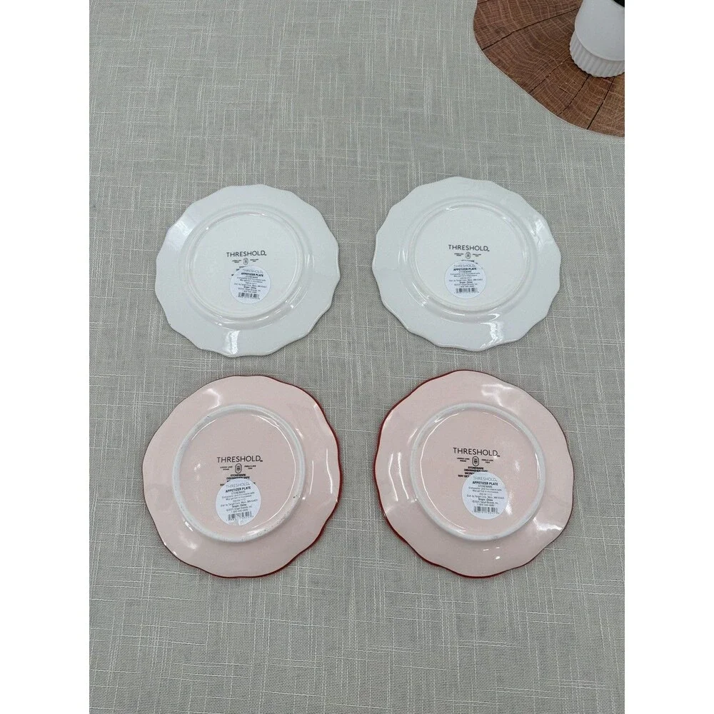 Pink Rose Dessert Plates Set Cottagecore Floral Shabby Chic Vintage Style
